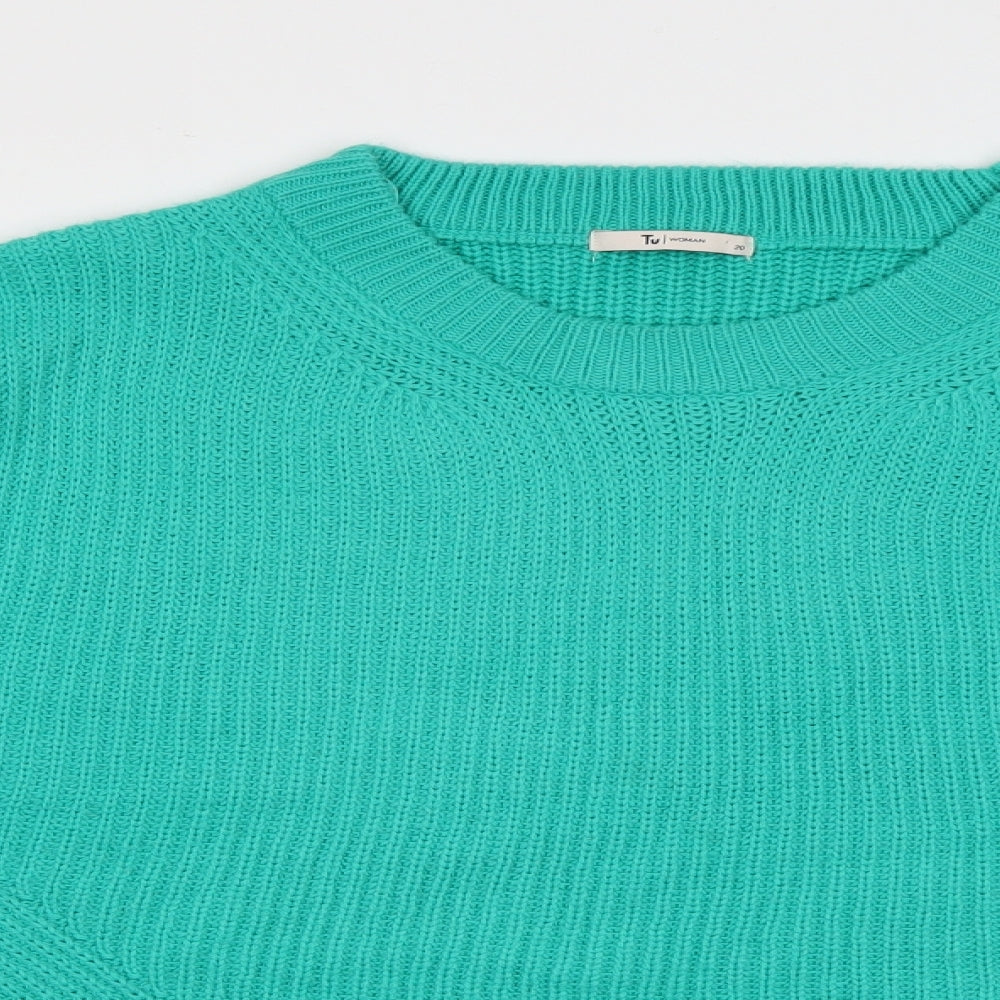 TU Womens Green Crew Neck  Acrylic Pullover Jumper Size 20