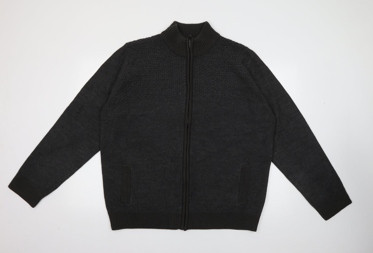 Marks and Spencer Mens Grey High Neck  Acrylic Full Zip Jumper Size 2XL