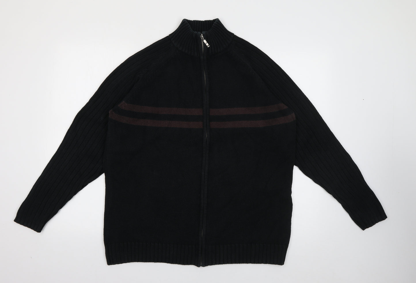 BHS Mens Black High Neck  Cotton Full Zip Jumper Size M