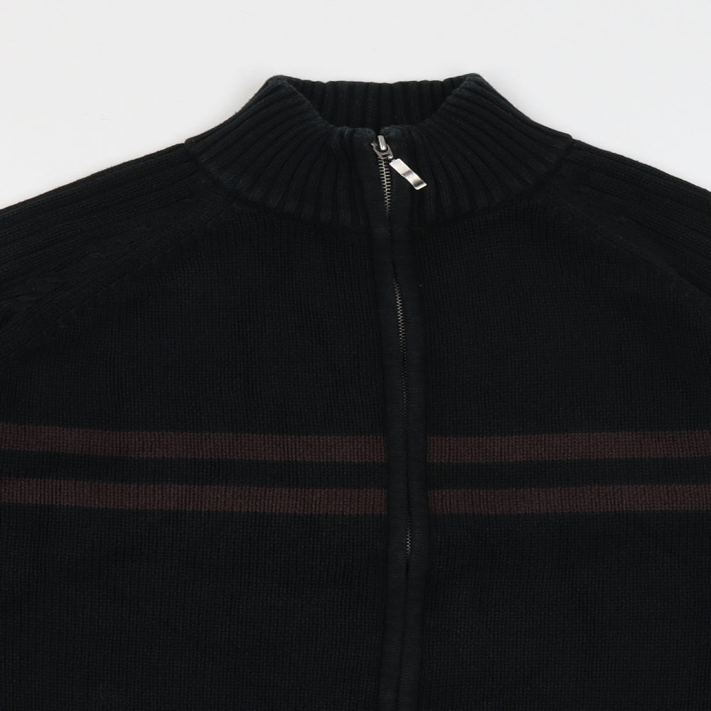 BHS Mens Black High Neck  Cotton Full Zip Jumper Size M