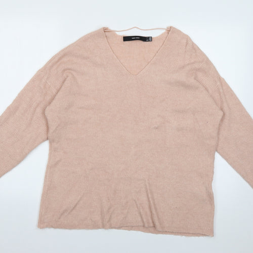 VERO MODA Womens Pink V-Neck  Acrylic Pullover Jumper Size L