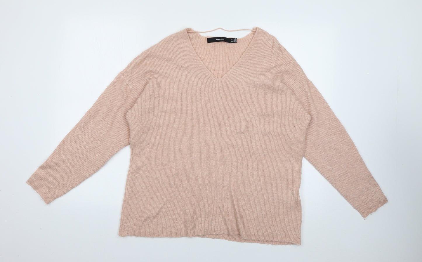 VERO MODA Womens Pink V-Neck  Acrylic Pullover Jumper Size L