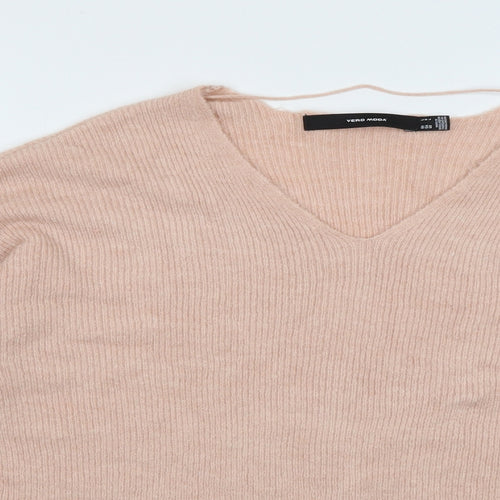 VERO MODA Womens Pink V-Neck  Acrylic Pullover Jumper Size L