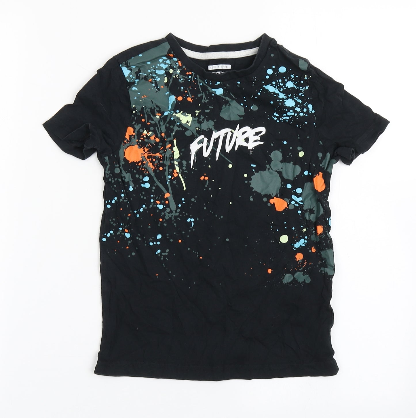 F&F Boys Black  100% Cotton Basic T-Shirt Size 7-8 Years Round Neck Pullover - Future