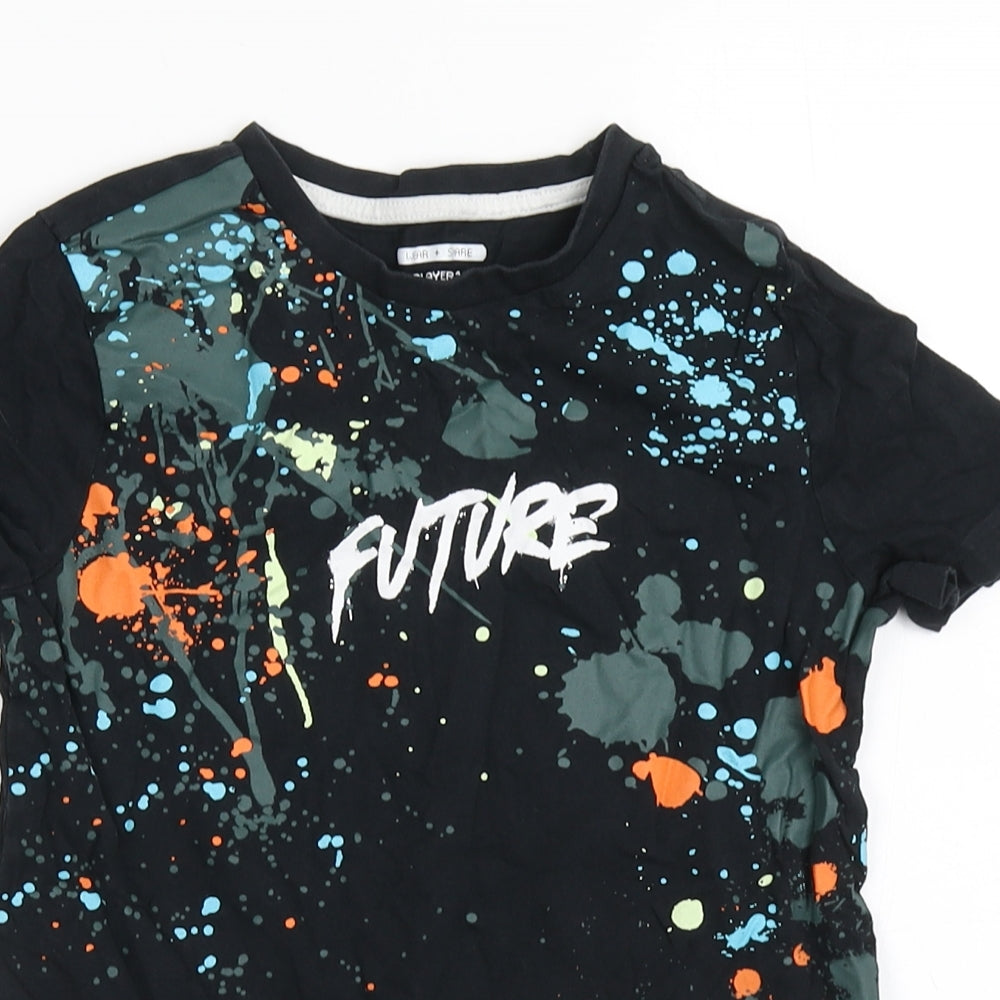F&F Boys Black  100% Cotton Basic T-Shirt Size 7-8 Years Round Neck Pullover - Future