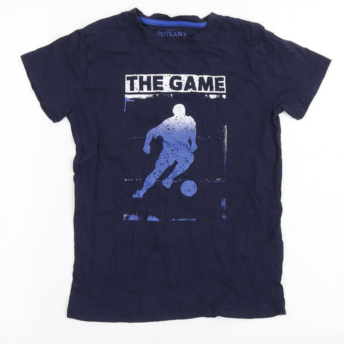 Urban Outlaws Boys Blue  100% Cotton Basic T-Shirt Size 9-10 Years Round Neck Pullover - Football