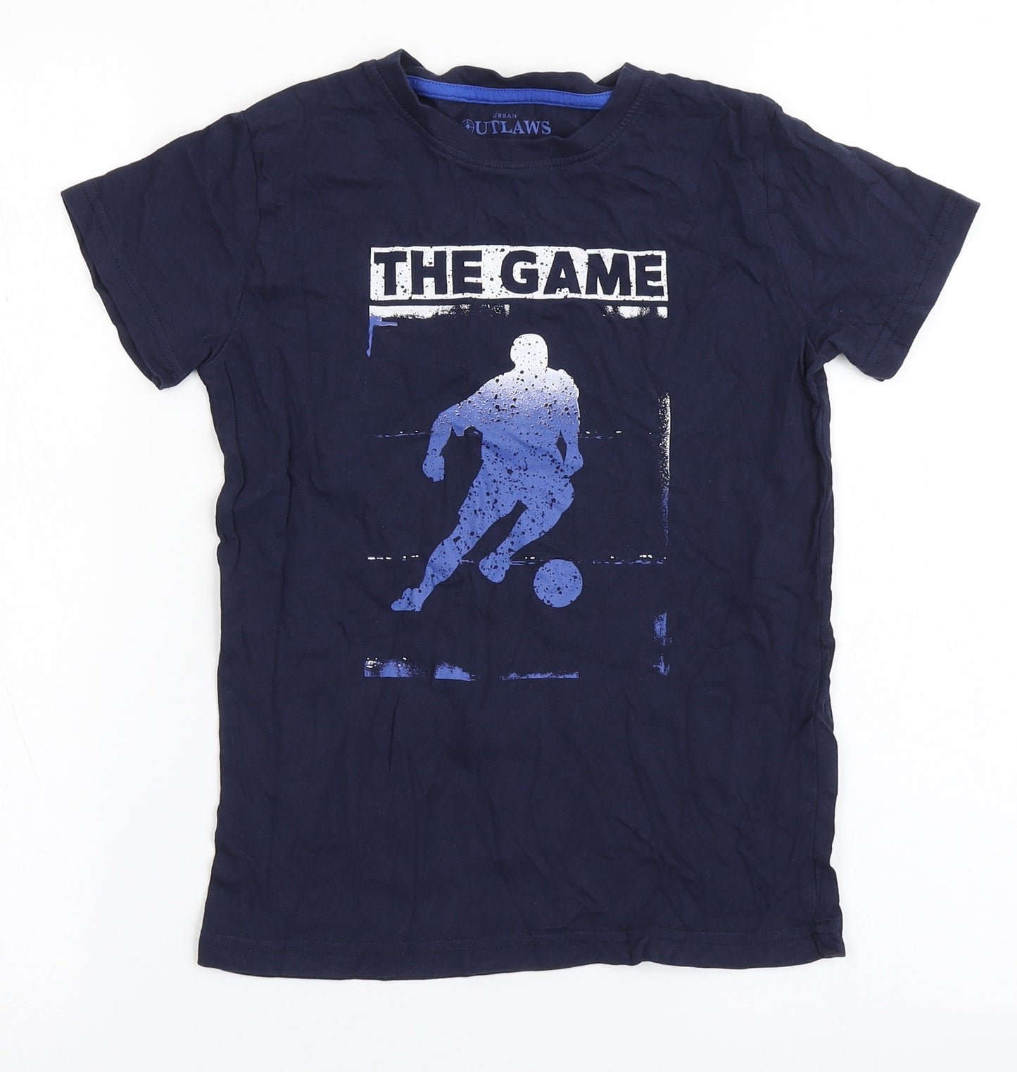 Urban Outlaws Boys Blue  100% Cotton Basic T-Shirt Size 9-10 Years Round Neck Pullover - Football