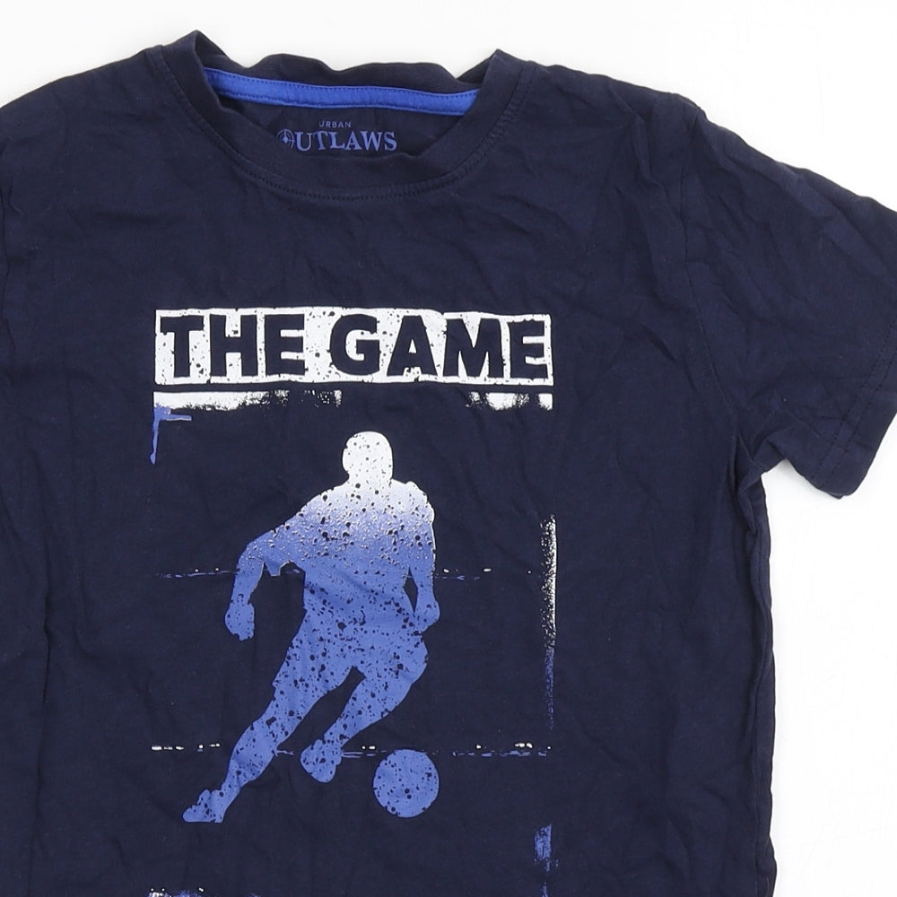 Urban Outlaws Boys Blue  100% Cotton Basic T-Shirt Size 9-10 Years Round Neck Pullover - Football