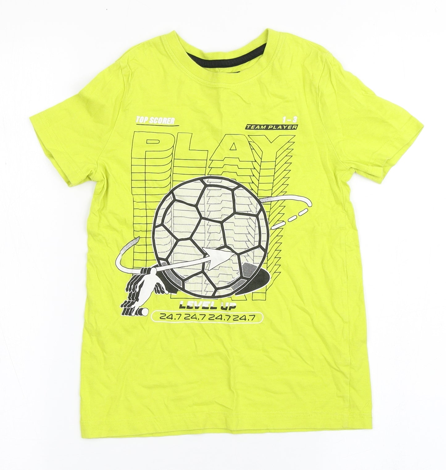 F&F Boys Yellow  Cotton Basic T-Shirt Size 6-7 Years Round Neck Pullover - Football
