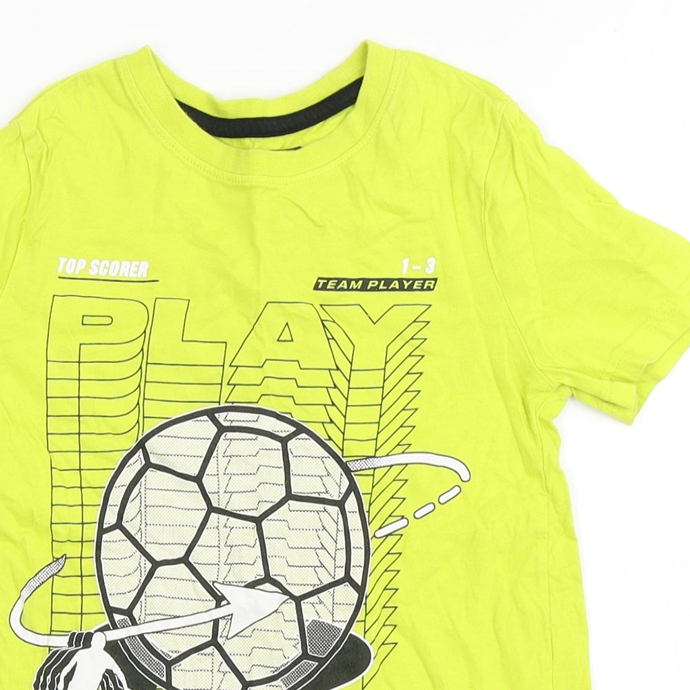 F&F Boys Yellow  Cotton Basic T-Shirt Size 6-7 Years Round Neck Pullover - Football