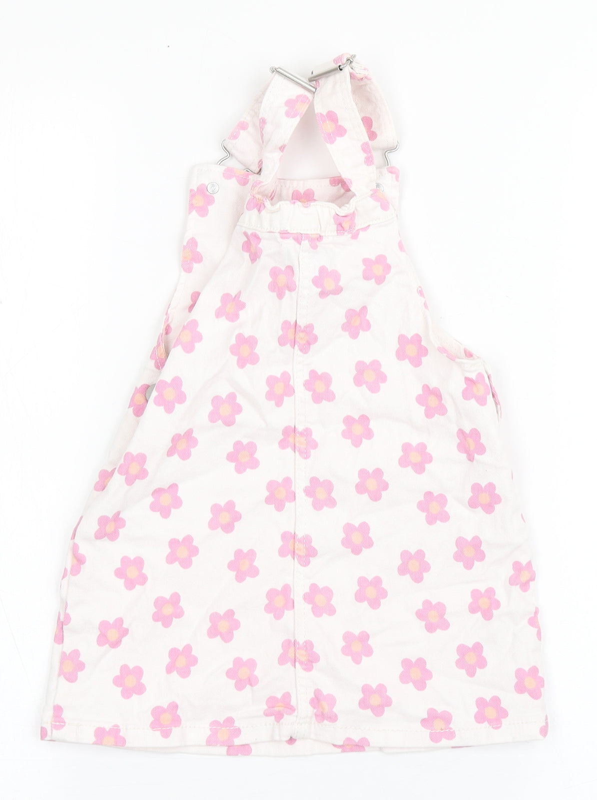 Primark Girls White Floral Cotton Dungaree One-Piece Size 3-4 Years  Pullover - Flowers