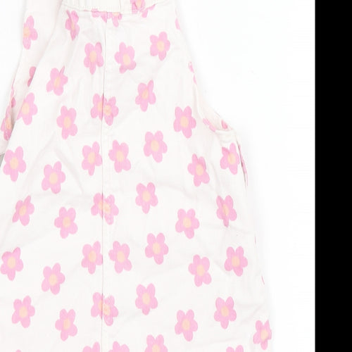 Primark Girls White Floral Cotton Dungaree One-Piece Size 3-4 Years  Pullover - Flowers
