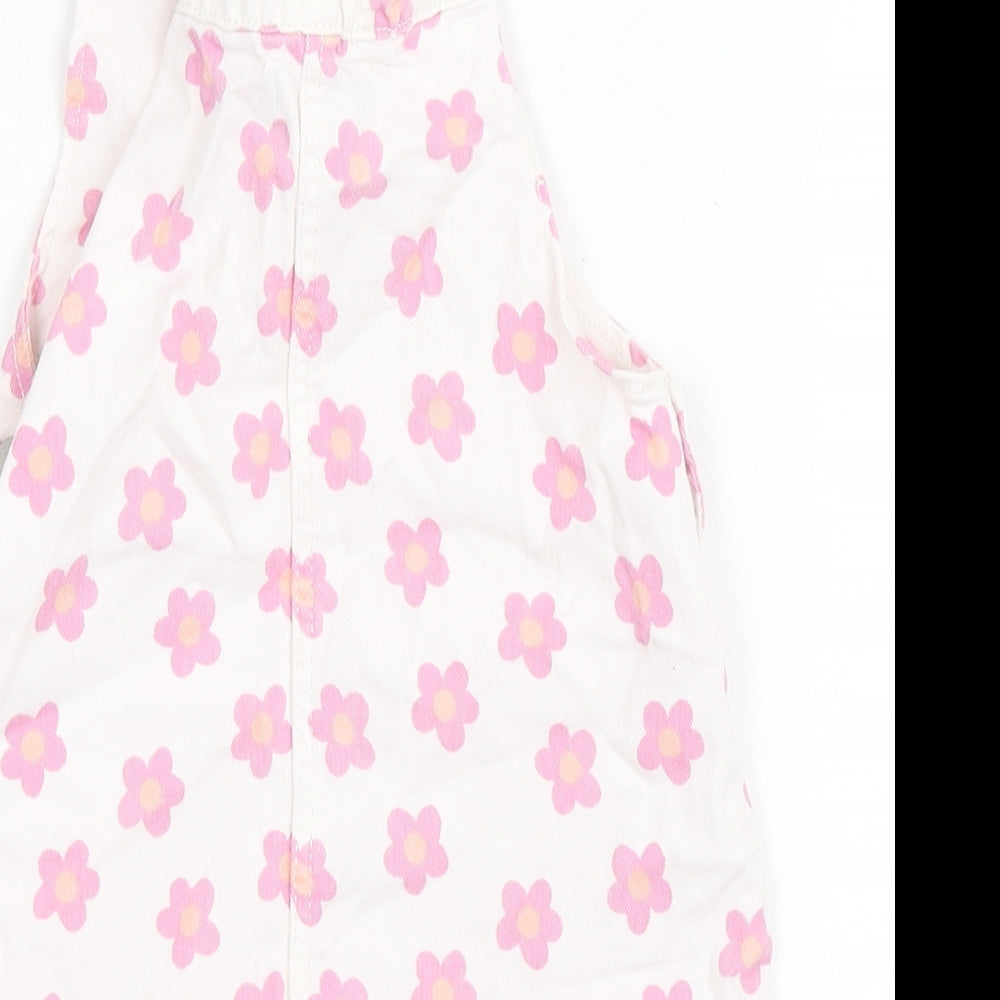 Primark Girls White Floral Cotton Dungaree One-Piece Size 3-4 Years  Pullover - Flowers