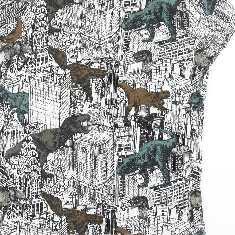 F&F Boys White  Cotton Basic T-Shirt Size 12-13 Years Round Neck Pullover - Dinosaur