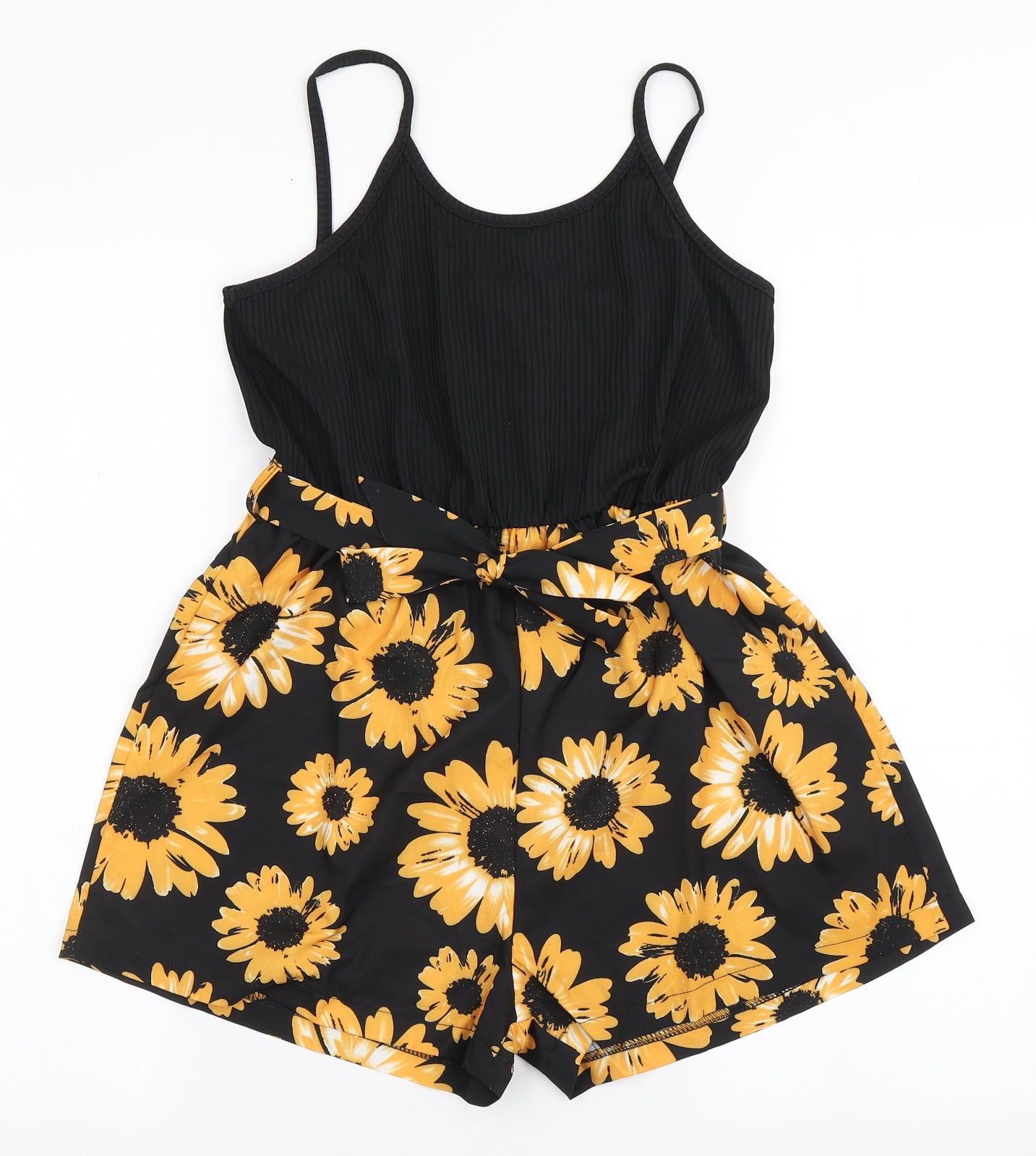 SheIn Girls Black  100% Polyester Playsuit One-Piece Size 10 Years  Pullover - Flowers