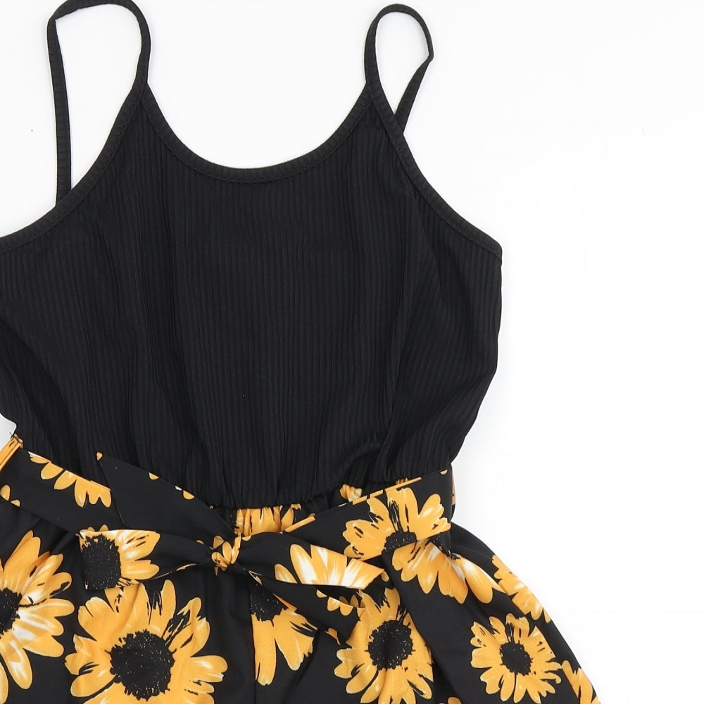 SheIn Girls Black  100% Polyester Playsuit One-Piece Size 10 Years  Pullover - Flowers