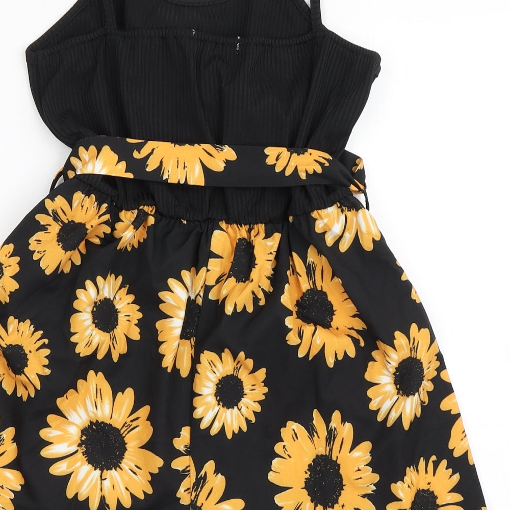 SheIn Girls Black  100% Polyester Playsuit One-Piece Size 10 Years  Pullover - Flowers