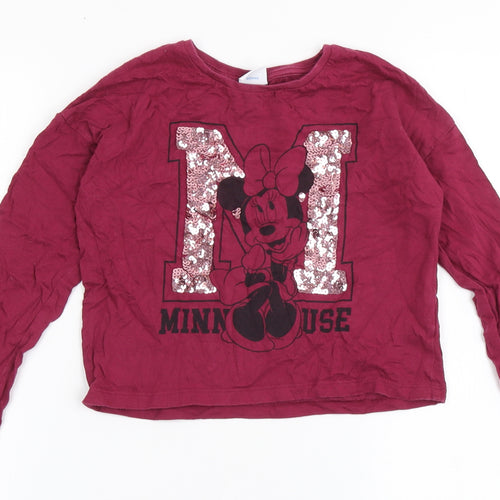F&F Girls Red  Cotton Cropped T-Shirt Size 7-8 Years Round Neck Pullover - Minnie Mouse