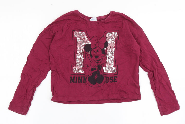 F&F Girls Red Cotton Cropped T-Shirt Size 7-8 Years Round Neck Pullover - Minnie Mouse