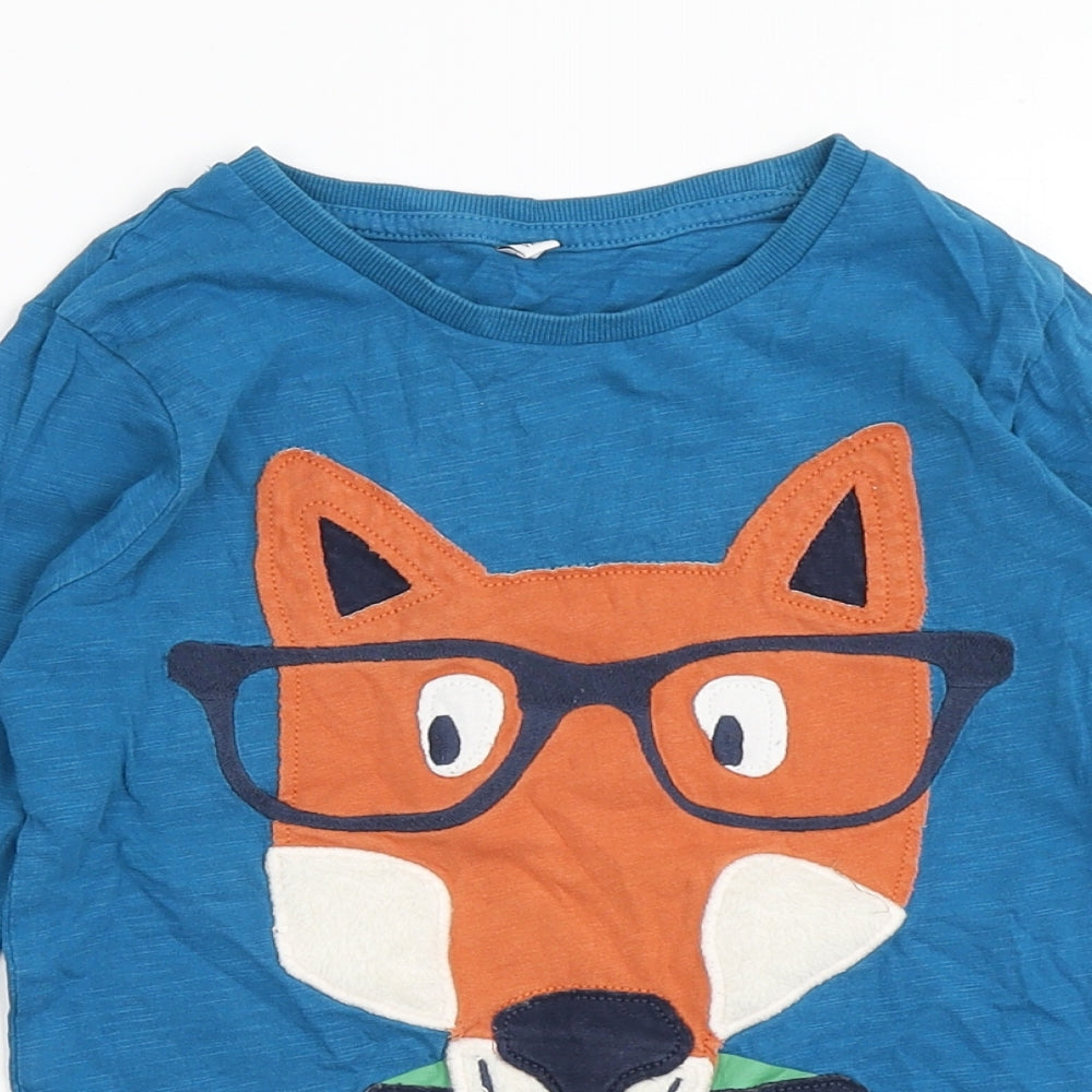 Marks and Spencer Boys Blue  Cotton Basic T-Shirt Size 5-6 Years Round Neck Pullover - Fox