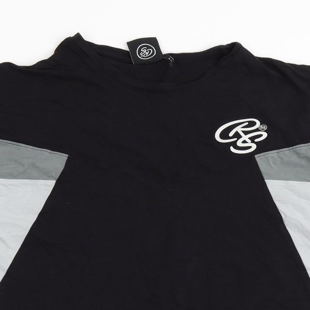 Crosshatch Mens Black  Cotton  T-Shirt Size XL Round Neck