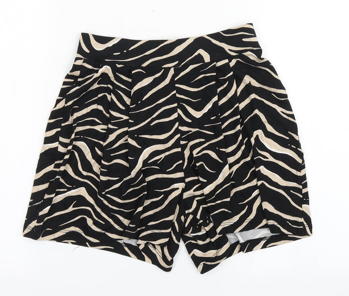 Peacocks Womens Black Animal Print Viscose Sailor Shorts Size 8 Regular Pull On