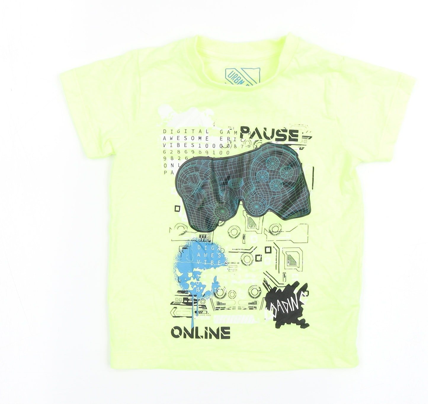 Matalan Boys Yellow  Cotton Basic T-Shirt Size 4 Years Round Neck Pullover - Gaming