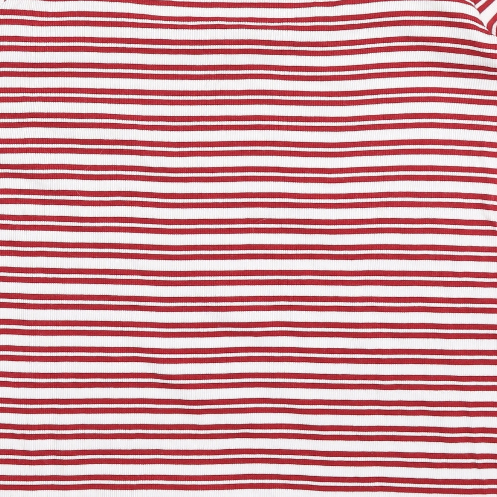 Marks and Spencer Womens Red Striped 100% Cotton Basic T-Shirt Size 18 Scoop Neck