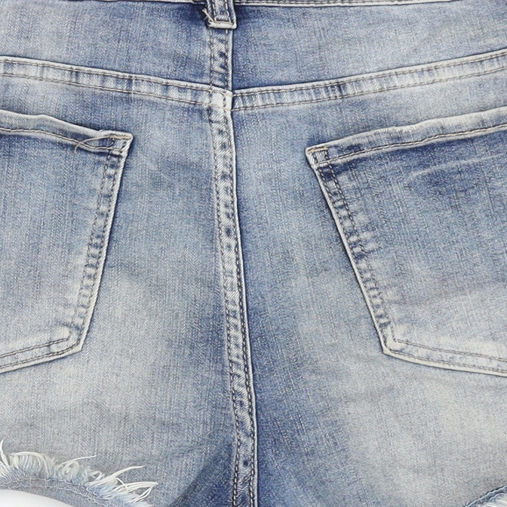 Monday Womens Blue  Cotton Hot Pants Shorts Size M  Regular Button