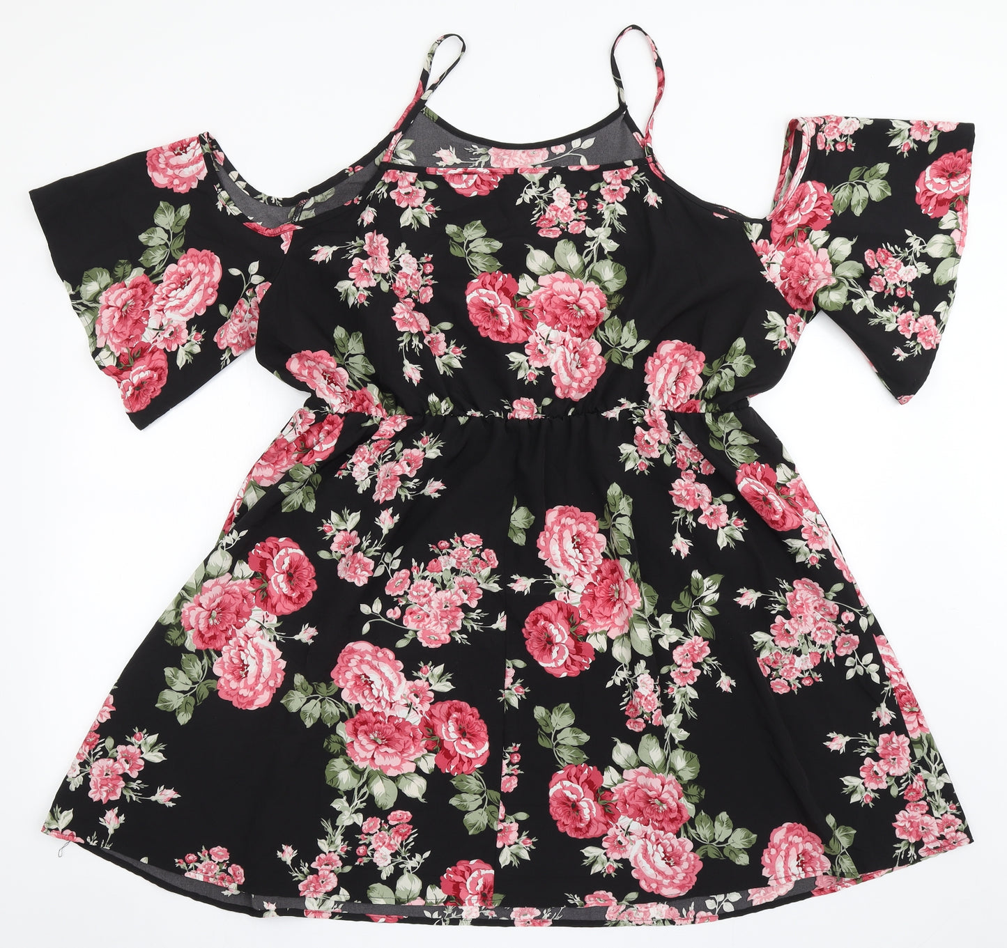 SheIn Womens Black Floral Polyester Fit & Flare  Size 3XL  Square Neck Pullover - Off the Shoulder