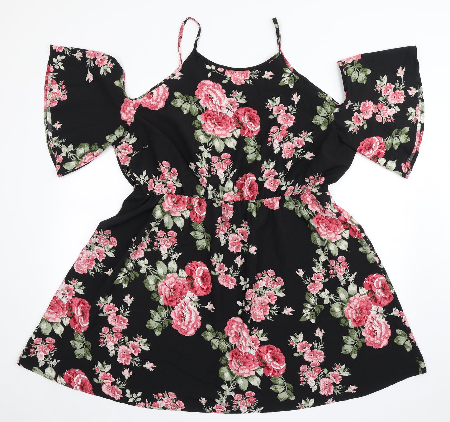 SheIn Womens Black Floral Polyester Fit & Flare  Size 3XL  Square Neck Pullover - Off the Shoulder