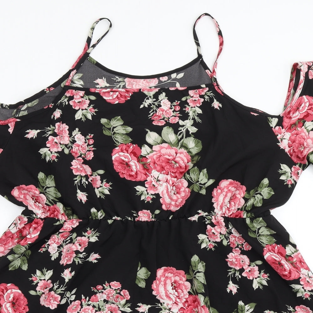 SheIn Womens Black Floral Polyester Fit & Flare  Size 3XL  Square Neck Pullover - Off the Shoulder