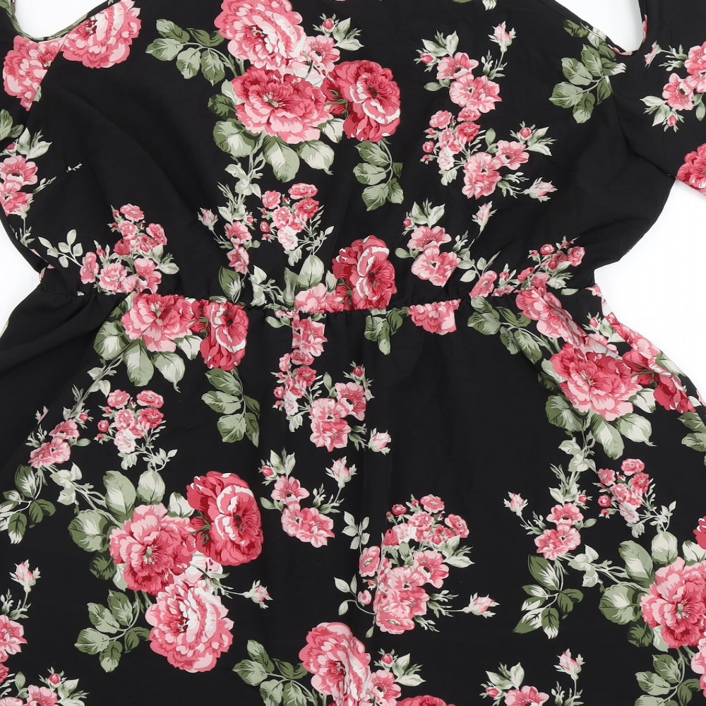SheIn Womens Black Floral Polyester Fit & Flare  Size 3XL  Square Neck Pullover - Off the Shoulder