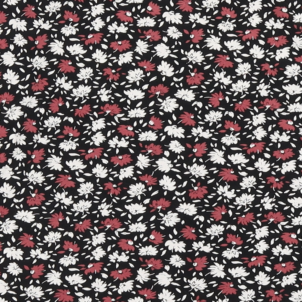 New Look Womens Black Floral Cotton Cropped T-Shirt Size 10 High Neck