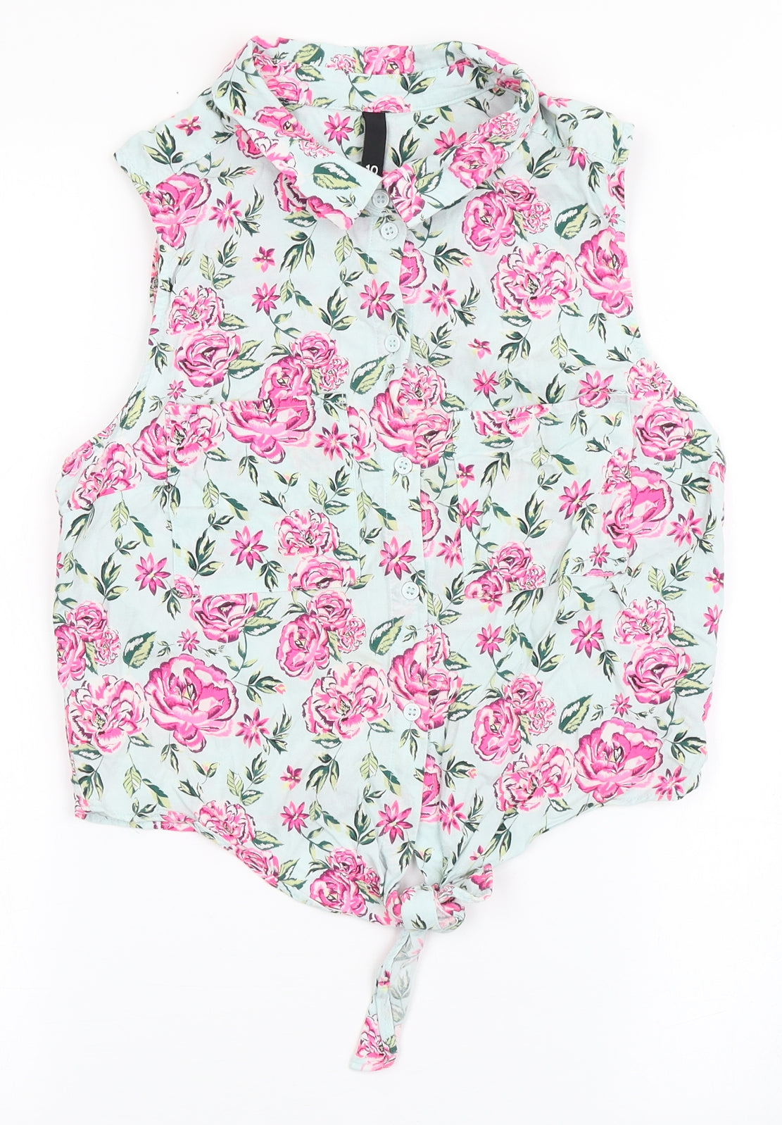 H&M Womens Blue Floral Viscose Cropped Button-Up Size 10 Collared