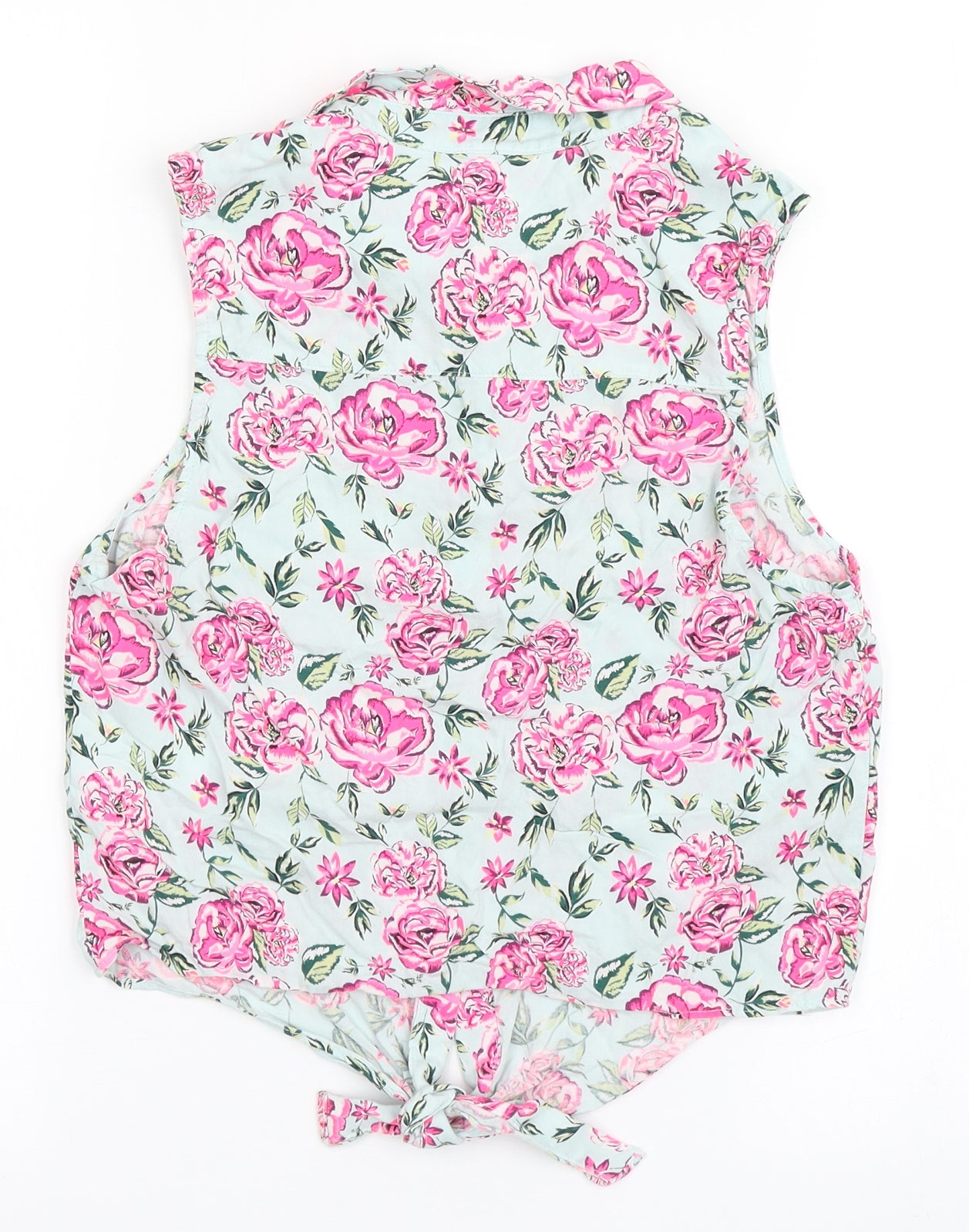 H&M Womens Blue Floral Viscose Cropped Button-Up Size 10 Collared