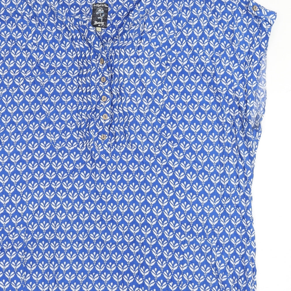 MANTARAY Womens Blue Geometric Viscose Basic Blouse Size 24 V-Neck