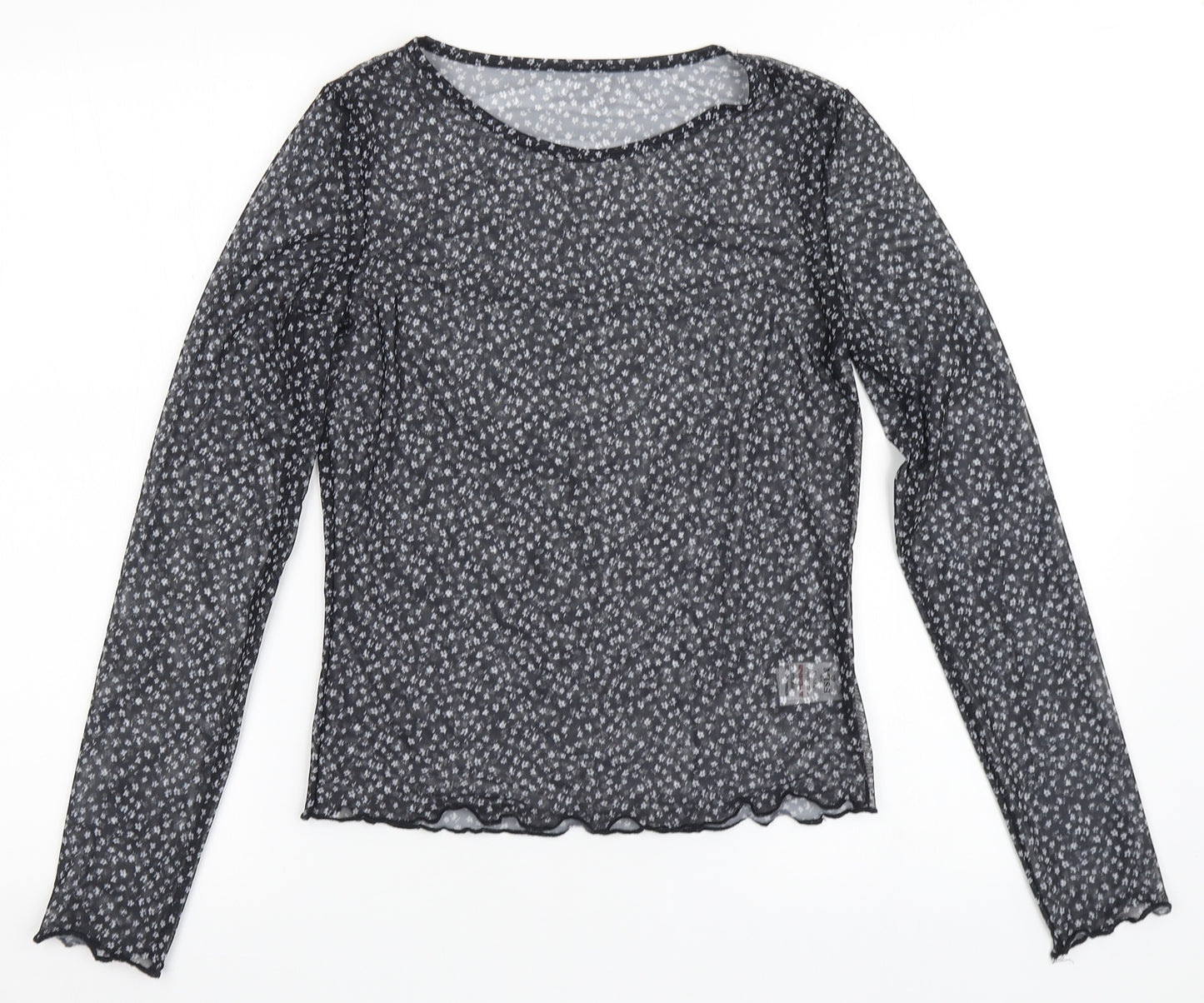 Miss Evie Girls Black Floral Polyester Basic T-Shirt Size 13-14 Years Round Neck Push Lock