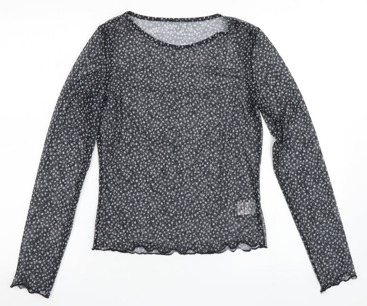 Miss Evie Girls Black Floral Polyester Basic T-Shirt Size 13-14 Years Round Neck Push Lock