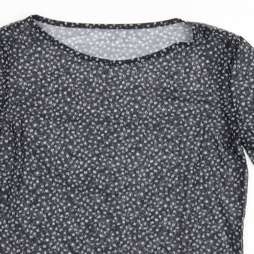 Miss Evie Girls Black Floral Polyester Basic T-Shirt Size 13-14 Years Round Neck Push Lock