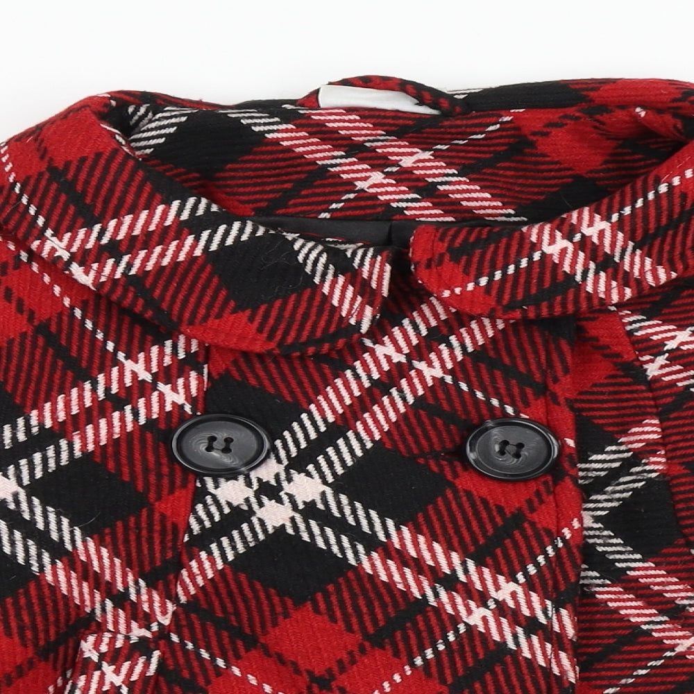 Atmosphere Womens Red Check  Overcoat Coat Size 14  Button