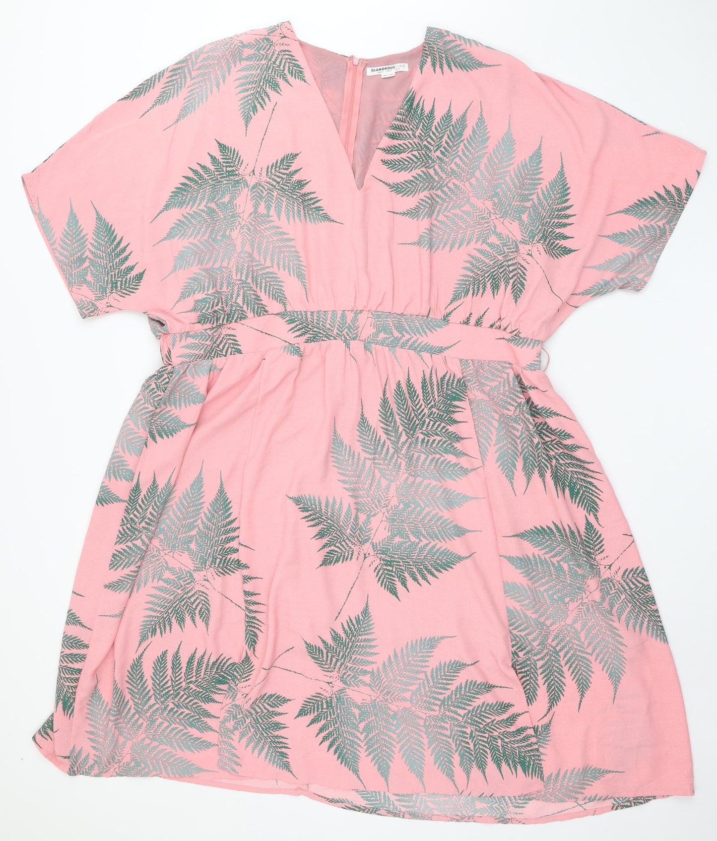 Glamorous Womens Pink  Polyester Fit & Flare  Size 24  V-Neck Zip