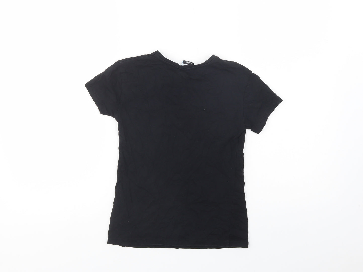 George Girls Black  Cotton Basic T-Shirt Size 9-10 Years Crew Neck Pullover - Minnie Mouse