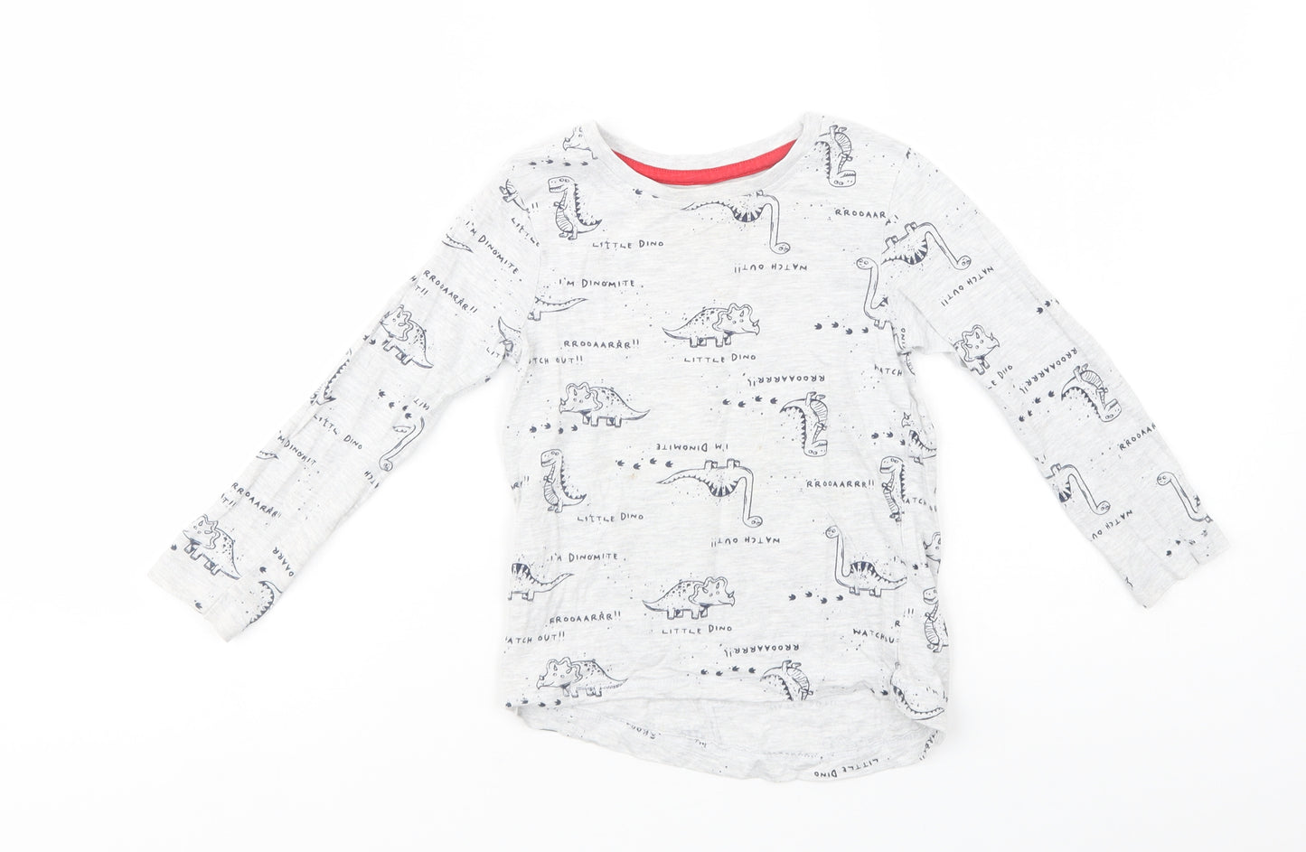 Dunnes Stores Baby Grey Geometric Cotton Pullover T-Shirt Size 18-24 Months Crew Neck Pullover - Dinosaur Print