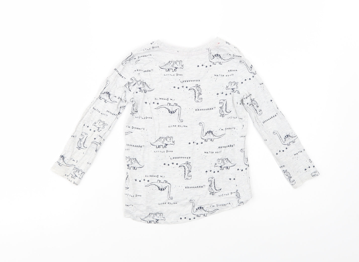 Dunnes Stores Baby Grey Geometric Cotton Pullover T-Shirt Size 18-24 Months Crew Neck Pullover - Dinosaur Print