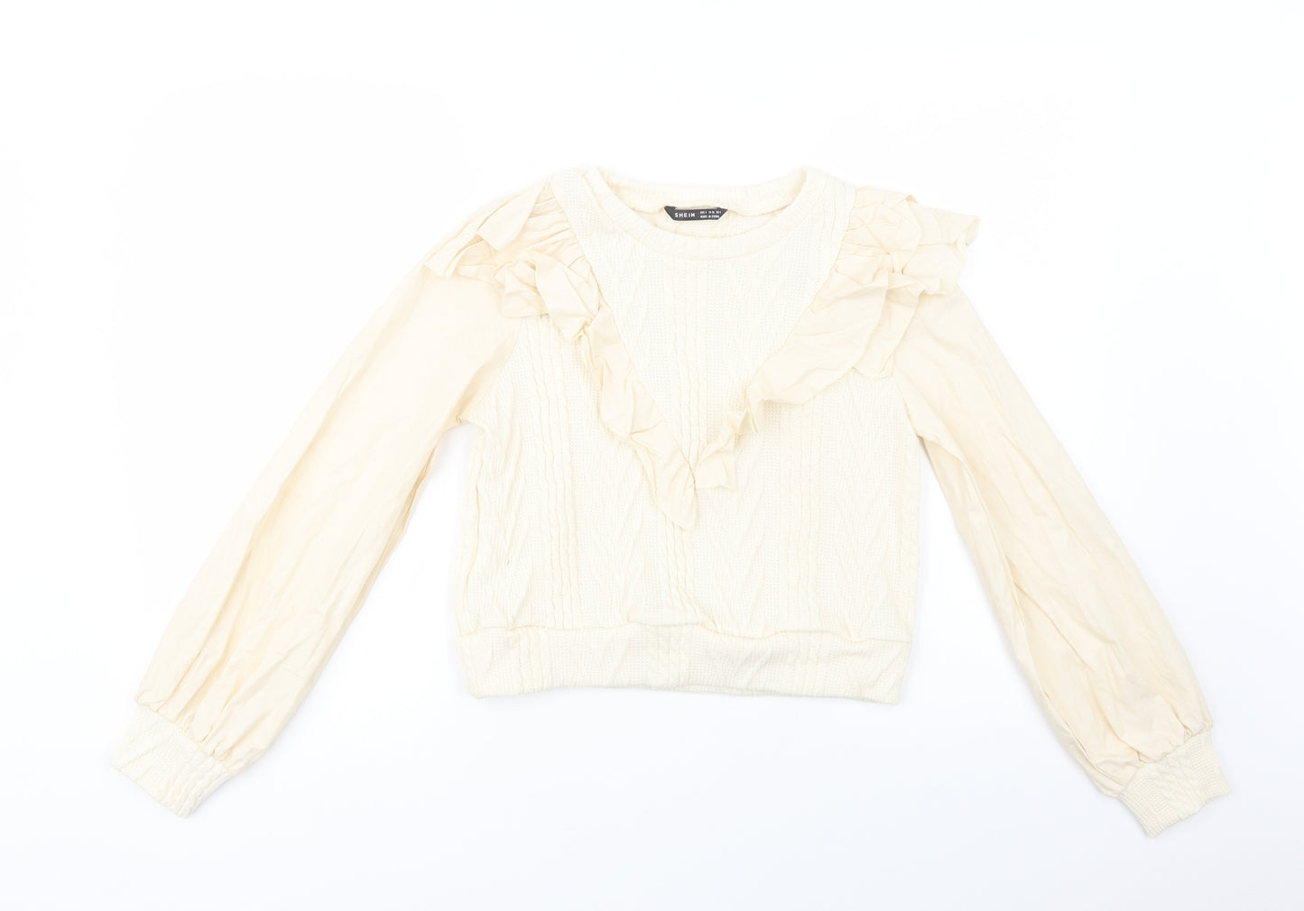 SheIn Womens Ivory Crew Neck  Polyester Pullover Jumper Size S