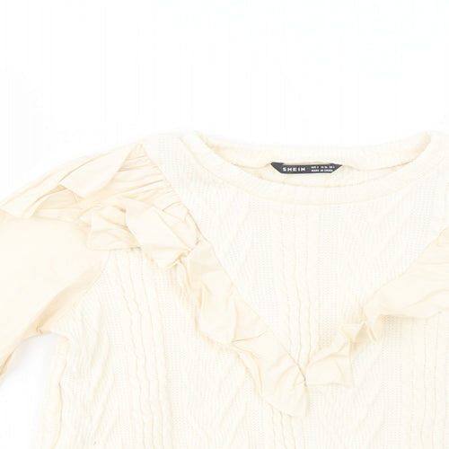 SheIn Womens Ivory Crew Neck  Polyester Pullover Jumper Size S