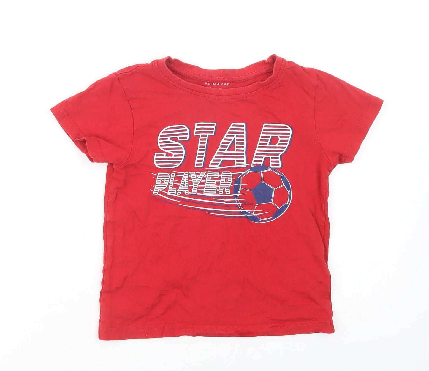Primark Boys Red  Cotton Pullover T-Shirt Size 5-6 Years Crew Neck Pullover - Star Player