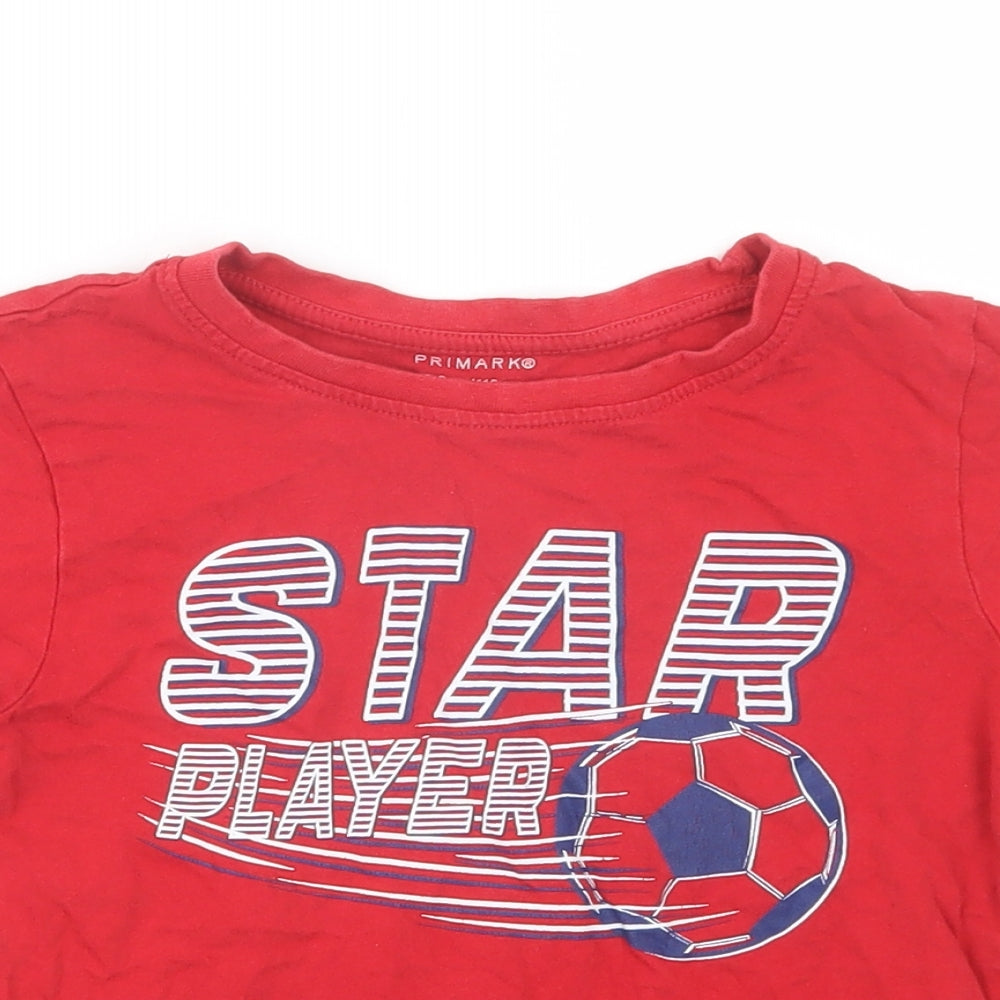 Primark Boys Red  Cotton Pullover T-Shirt Size 5-6 Years Crew Neck Pullover - Star Player
