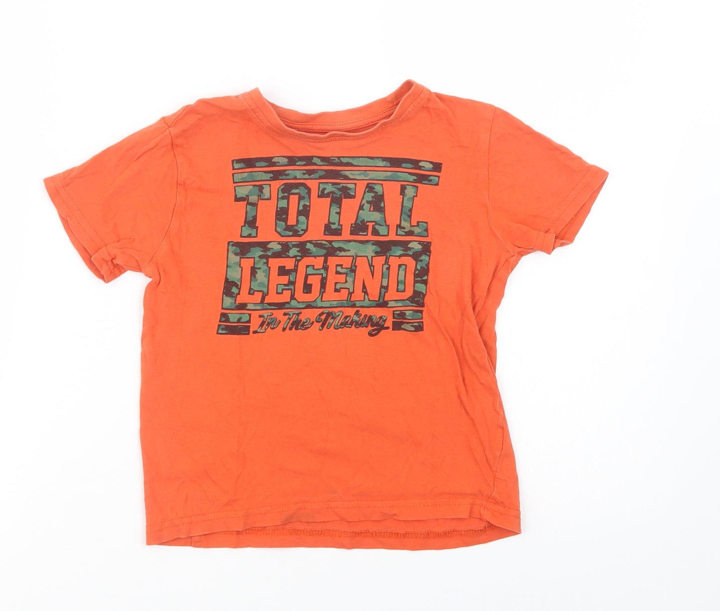 Primark Boys Orange  Cotton Pullover T-Shirt Size 5-6 Years Crew Neck Pullover - Total Legend